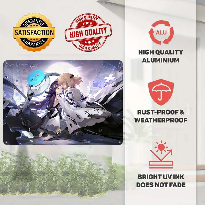 Anime Girls in Ruined City Personalized 3D Textured Metal Poster Wall Art Tinplate Sign for Interior Accessories Home Decoration