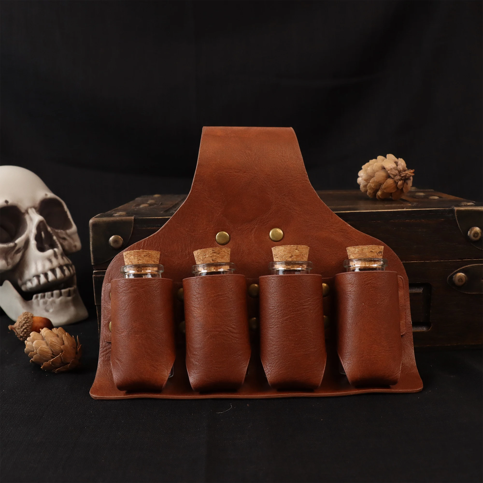Vintage Renaissance Costume Accessories Belt Parts Potion Bottle Leather Stand Halloween Wizard Cosplay Set