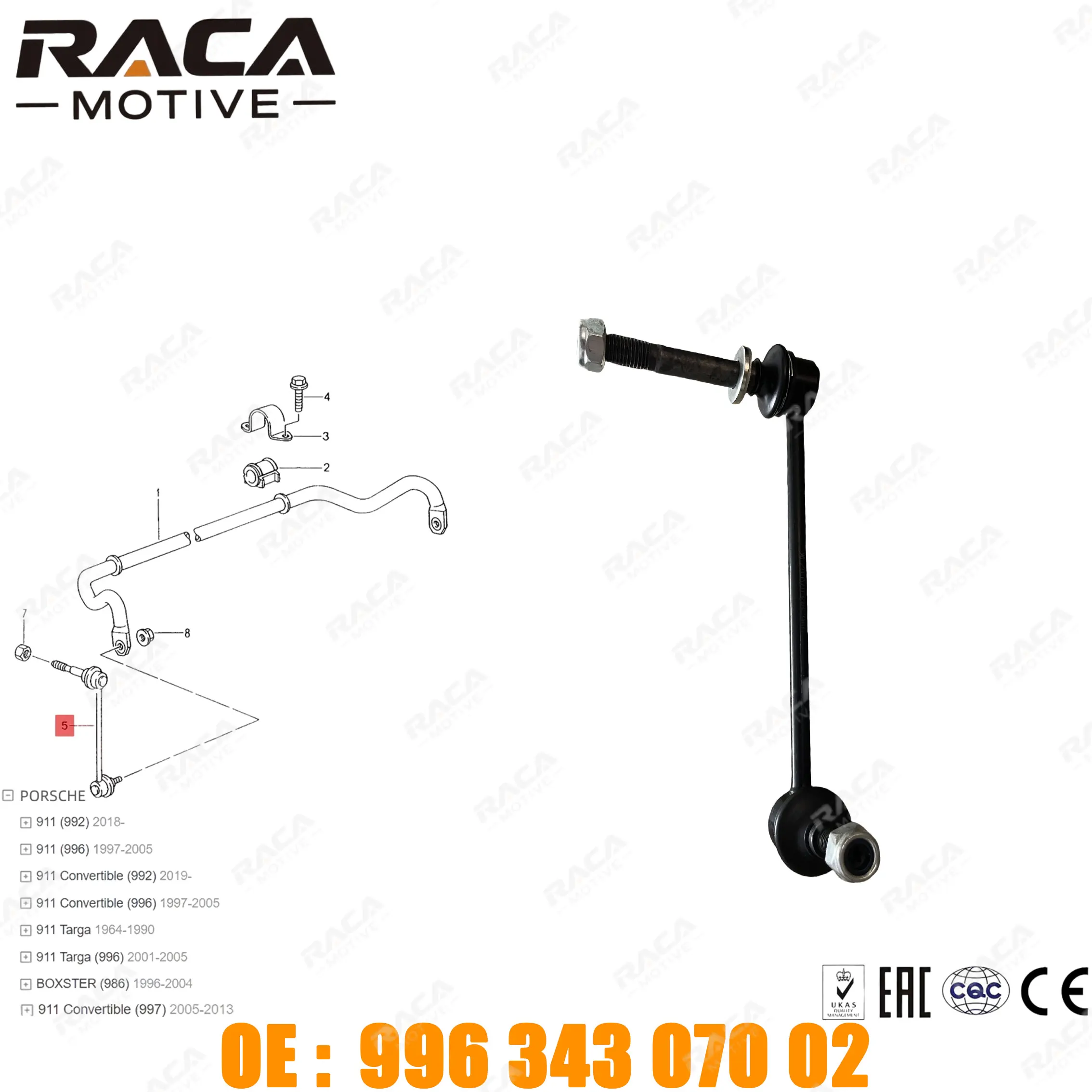 

Front Axle Stabilizer Bar/Sway Bar Suitable for Porsche 911 (992/996/997) Boxster (986) 99634307002 99634307003 99634307004