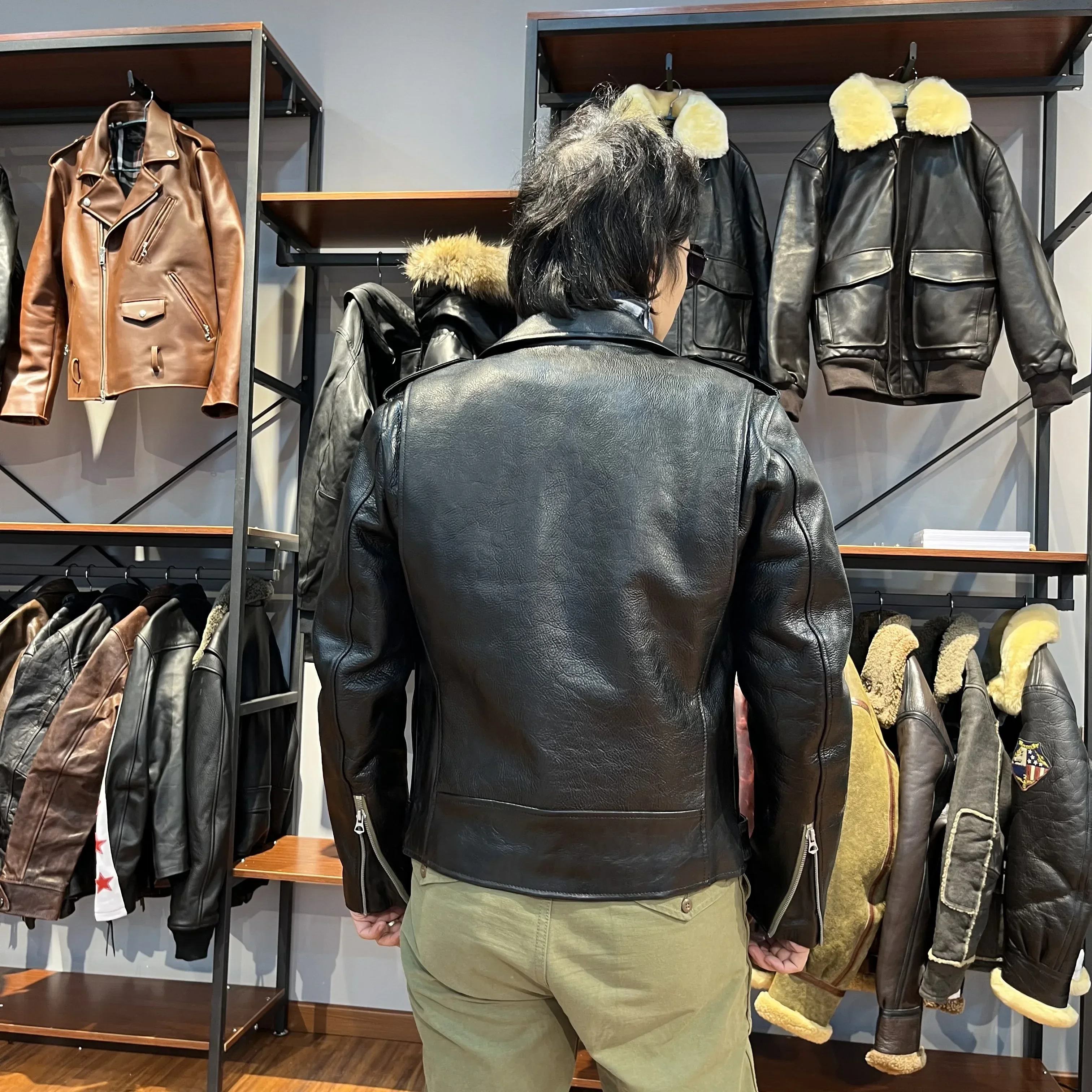 CDJW02D  Asian Size Super Top Quality Heavy Genuine Italian Cow Leather Slim Classic Cowhide Stylish Rider Jacket