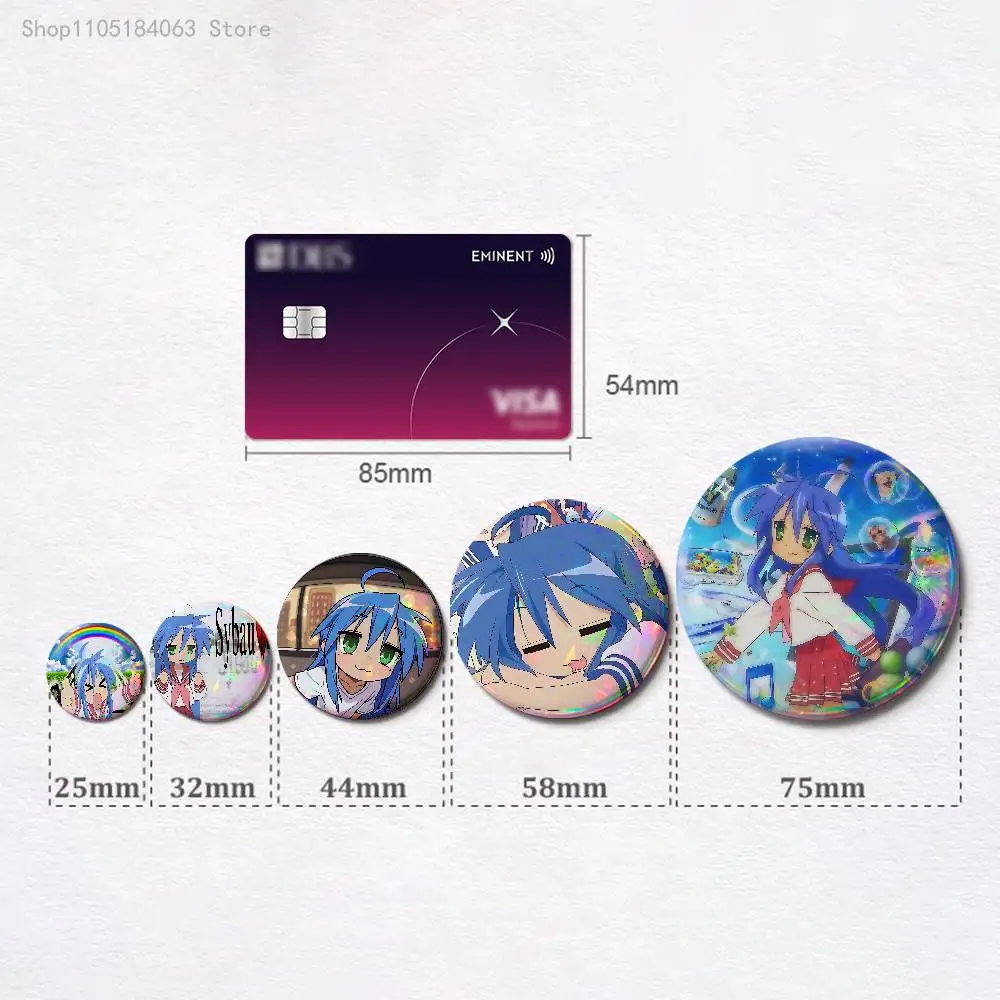 Konata Izumi L-Lucky S-Star Badges 25 32 44 58 75 mm Round Cosplay Pin Bag Decor Fans Collect Friends Gifts Brooch Souvenir