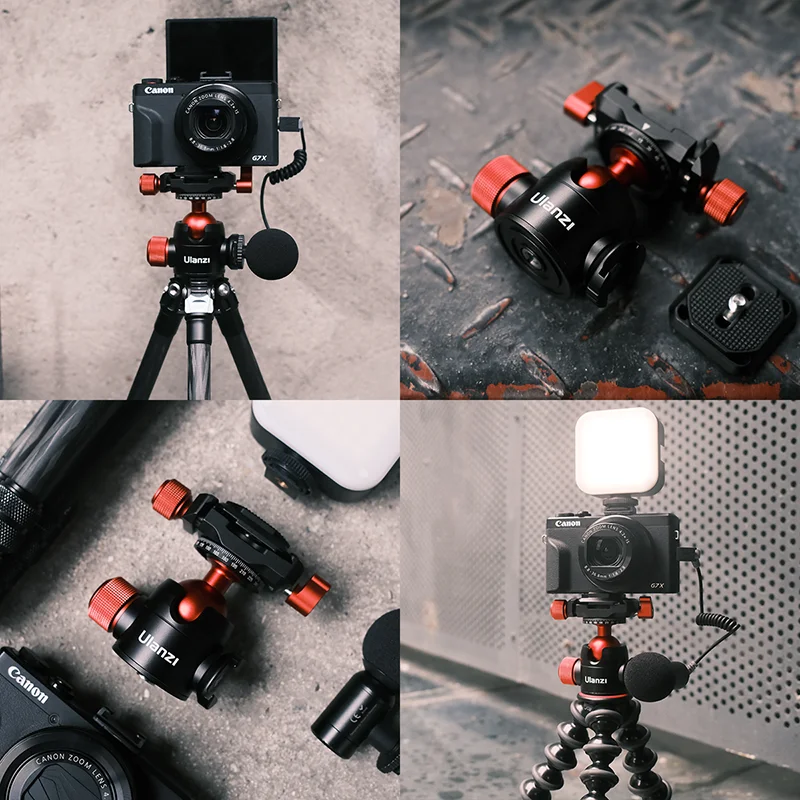 Ulanzi U-60 U-70 Metal Ballhead Pan Tilt Dual Cold Shoe Tripod Head Vlog Tripod Head