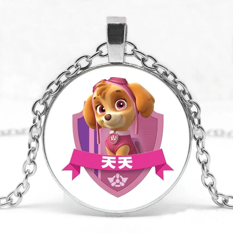 PAW Patrol Mighty Pups Glitter Crystal Glass Pendant Necklace for Kids Children Birthday Gift Jewelry Accessories Cartoon