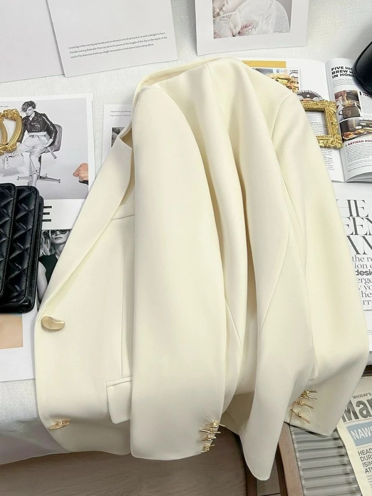 Blazer blanco melocotón rosa para mujer, novedad de primavera 2025, llegada |   Blazer casual elegante de gama alta Petite Fit con diosa Vibe
