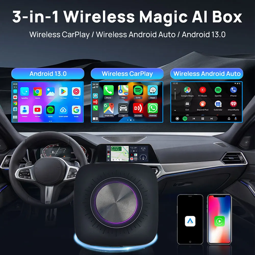 KBOX مصباح ليد أندرويد 13 Carplay Ai Box Qualcomm SM6225 شرائح 8 جيجابايت 64 جيجابايت بطاقة SIM محول Carplay اللاسلكي صندوق سحري #3