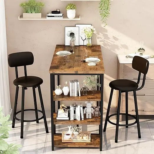 Bar table and chair combination Home cafe Milk tea shop Bar table Multi-layer storage table