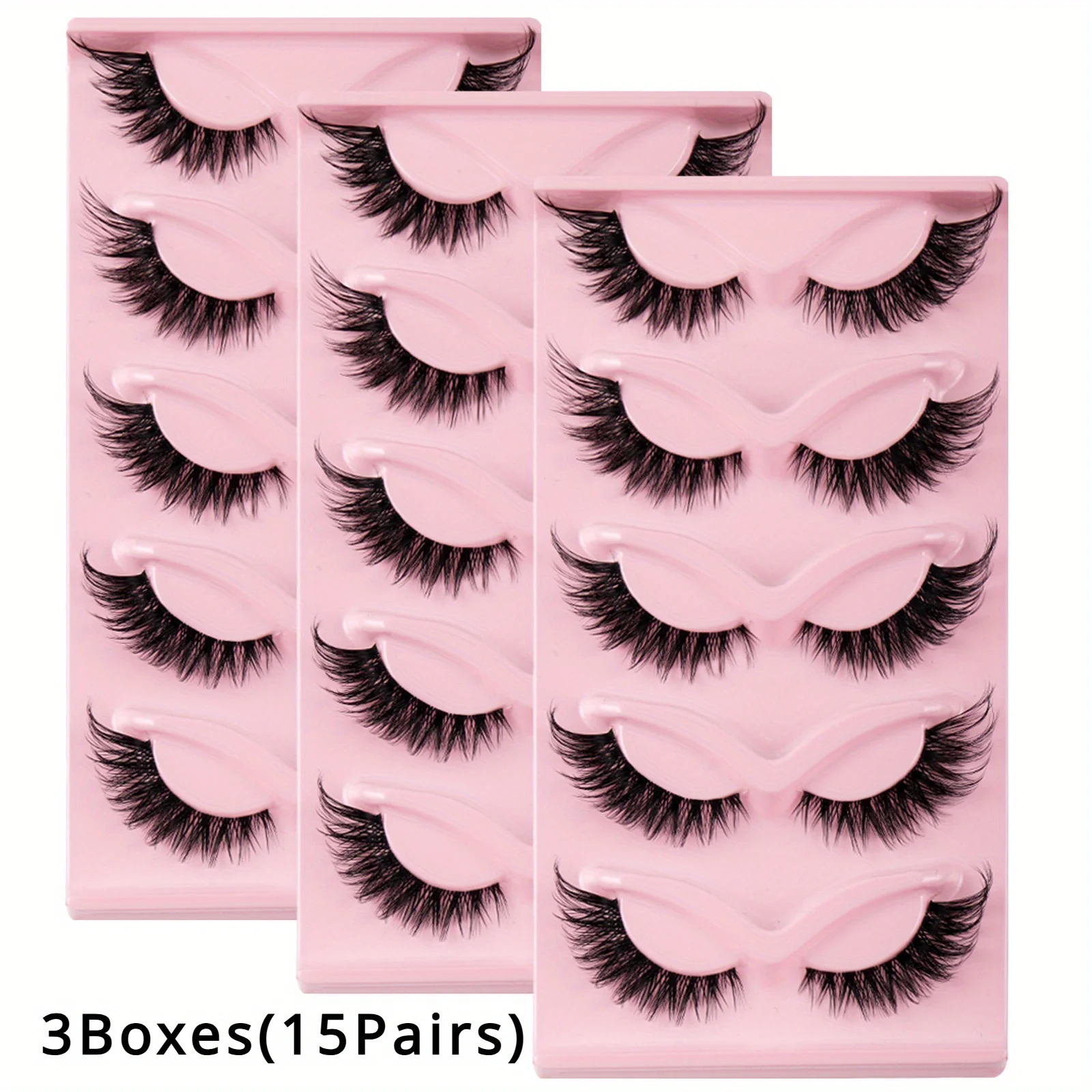 Faux cils longs et naturels en forme d'œil de chat, accessoire de maquillage, 3 boîtes (15 paires)