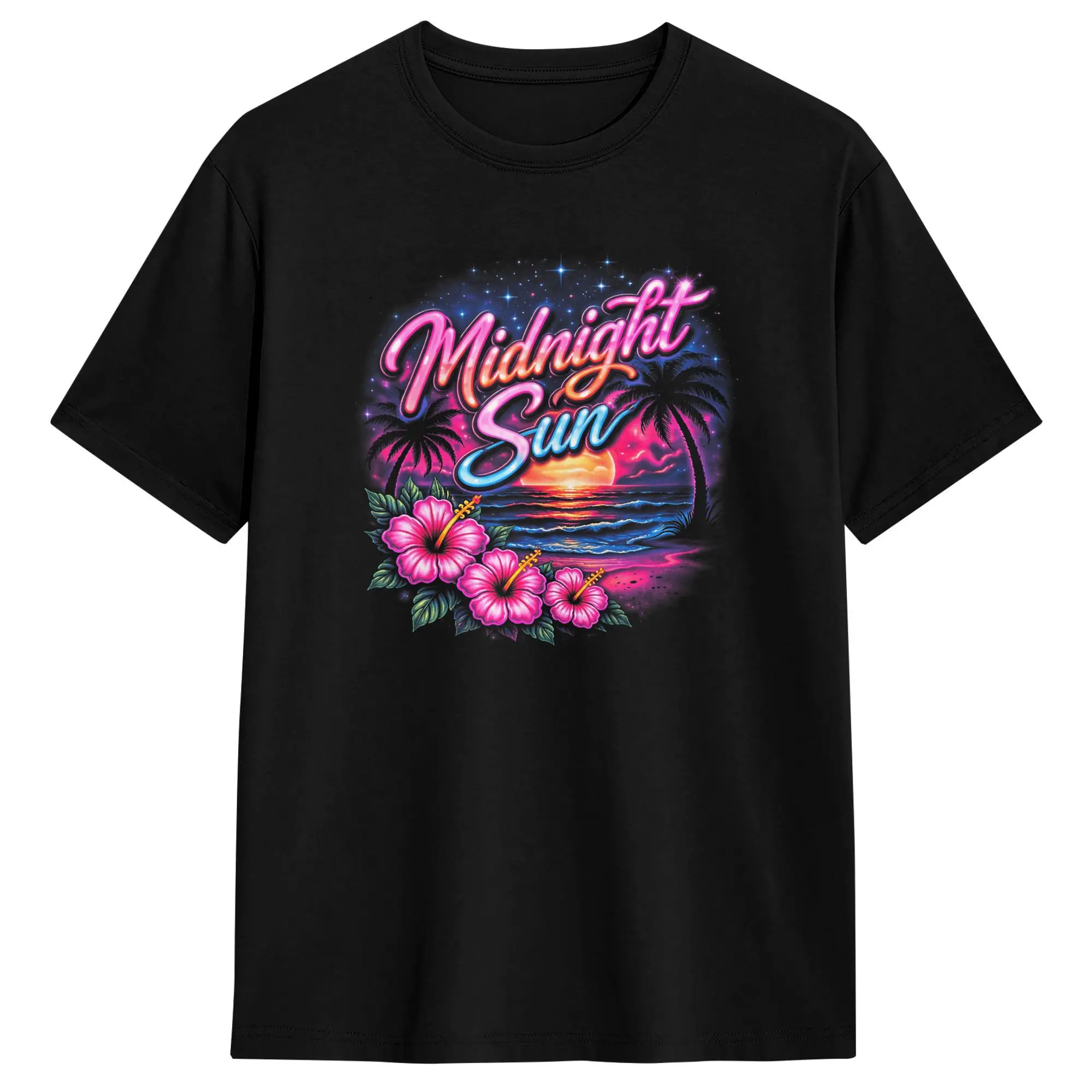 Vintage Retro Midnight Sun Dolphin Graphic T-Shirt Man  Vintage T Shirts Beach O-Neck Harajuku Tees Wholesale Plus Size Tops