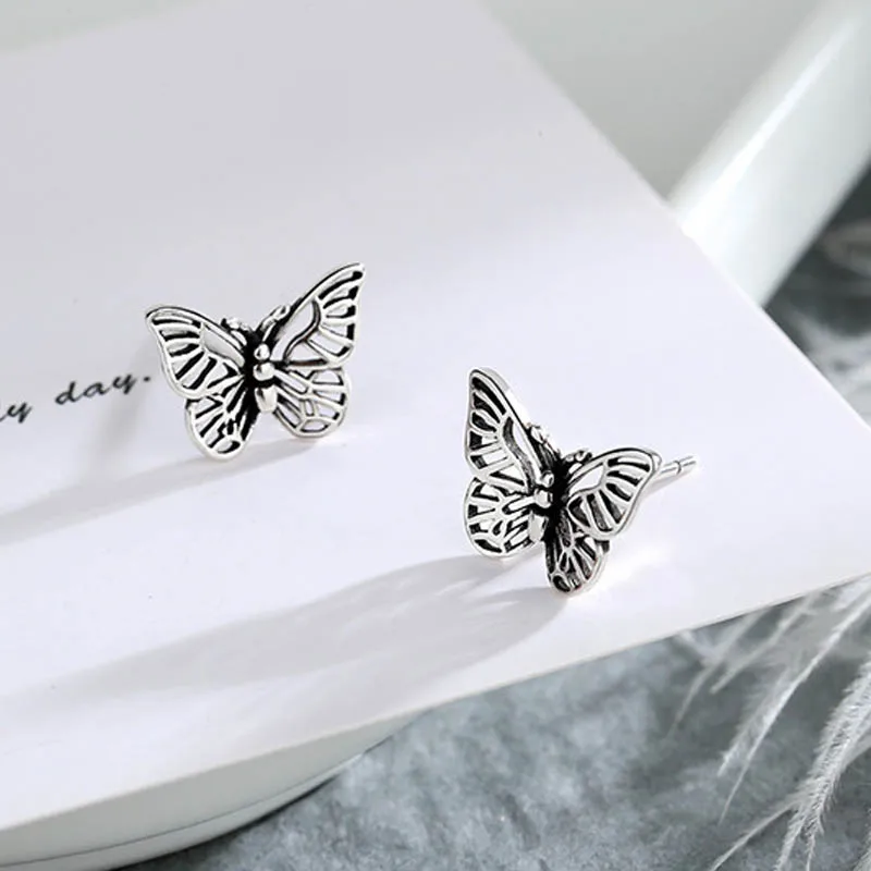 Women's Vintage Style Openwork Butterfly Earrings Stylish Birthday Gift Silver Plated Jewelry Accessory for Ladies And Girls