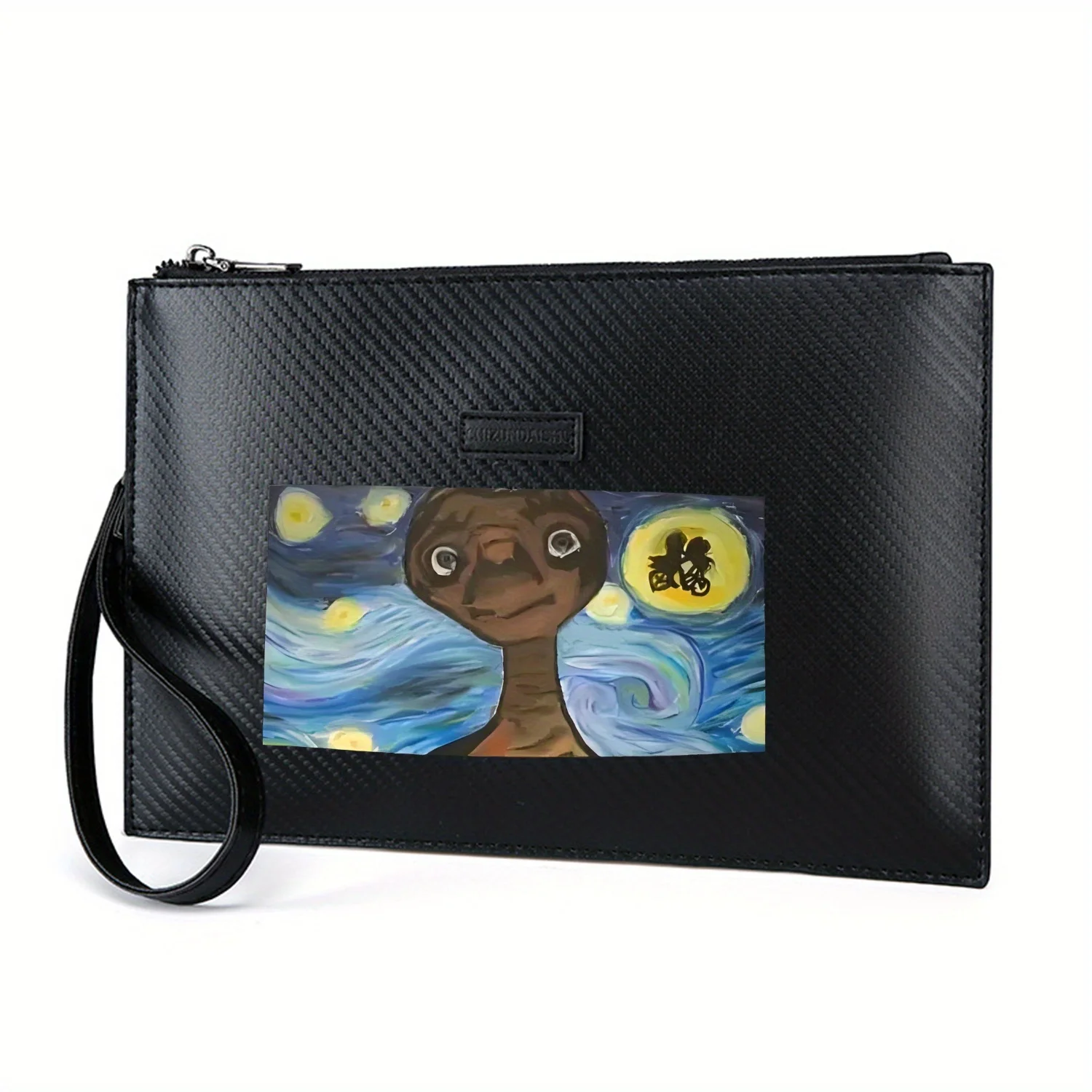 E.T. face in starry night. Elegant Printed PU Men's Handbag Fashionable and Practical for Everyday Carry