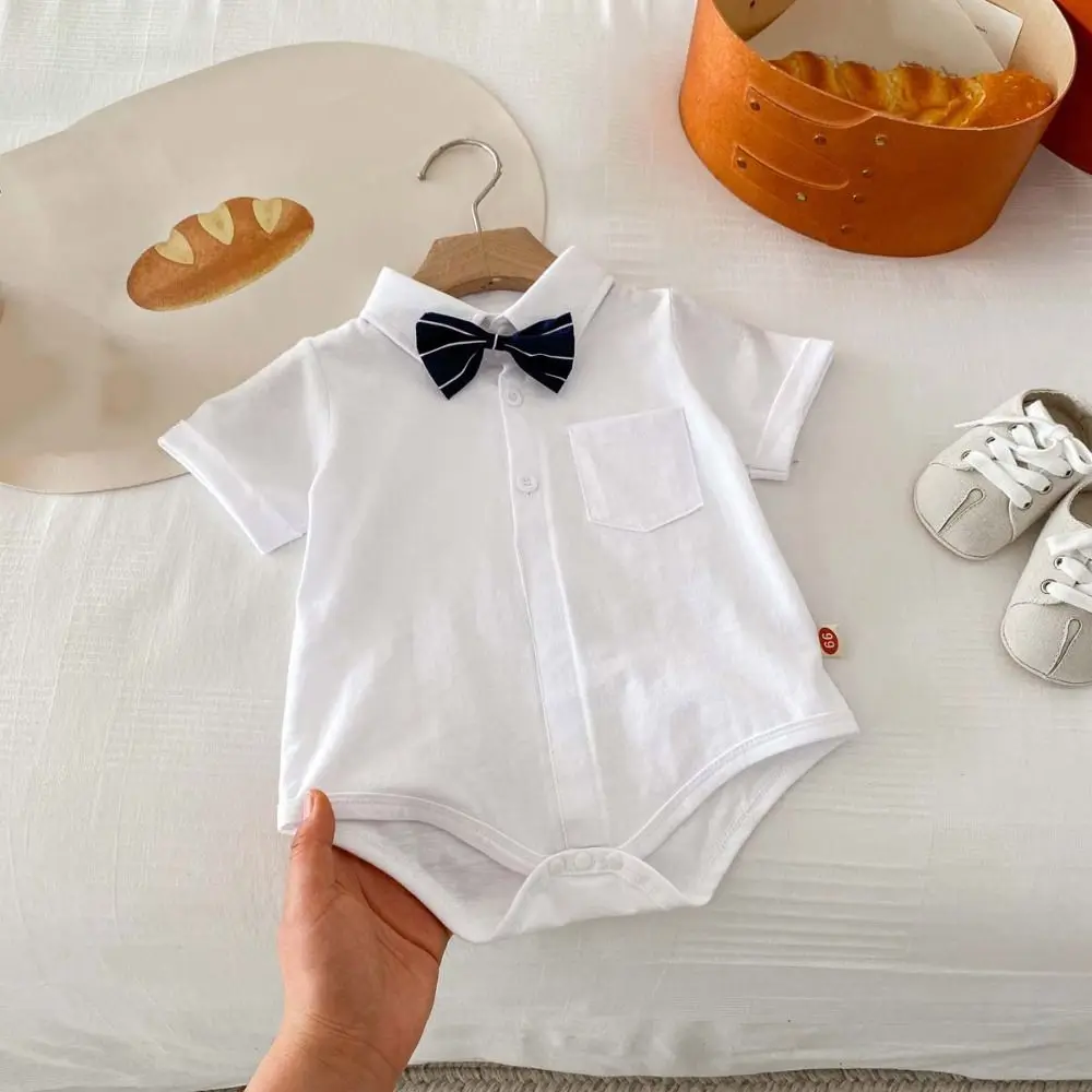 100% Cotton Baby Onesie Detachable Bow Tie Long Sleeve Short-sleeved Romper Triangle Bodysuit Gentleman Tie Baby Boy Clothes