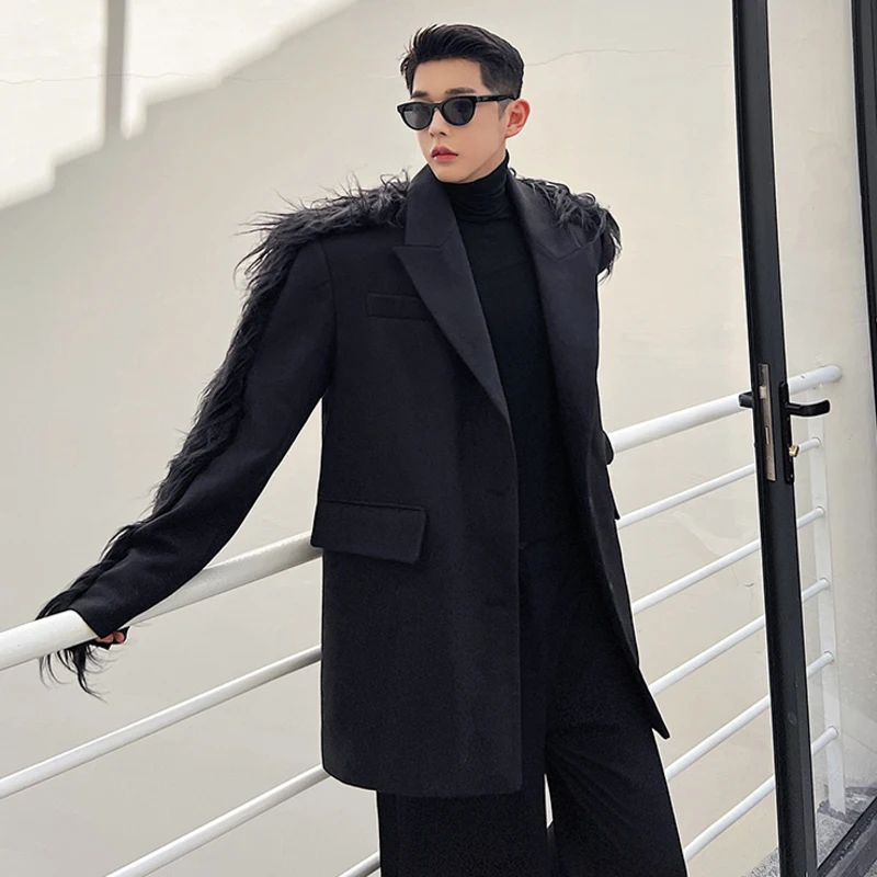 LUZHEN Fashion Feather Splicing Design Blazer Coat Men\'s Elegant Street Loose Stylish Shoulder Pad Original Korean Jacket LZ1892