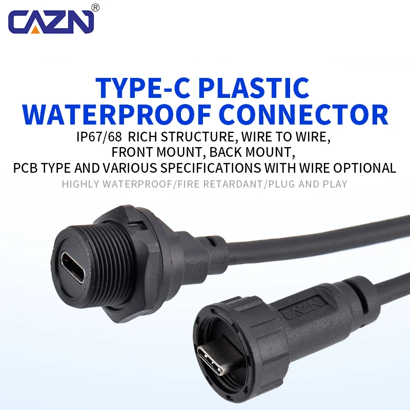 Waterproof Type C FPC Cable Socket 3.1 10Gbps Panel Mount Female Male IP68 0.1M 0.2M for Medical Device & UAV