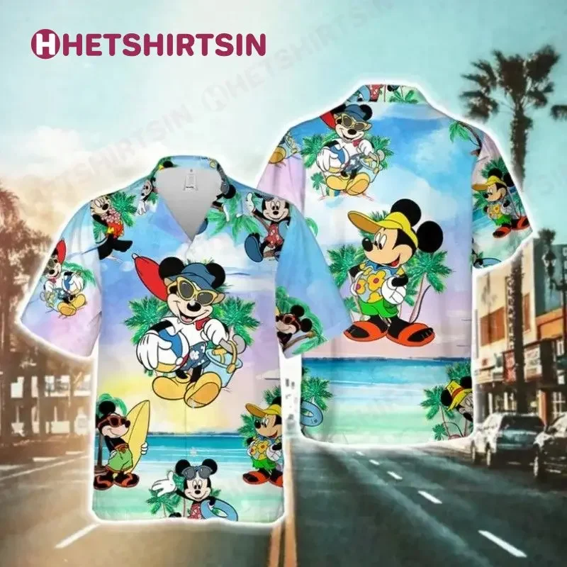 Disney Mickey Mouse Hawaiian Shirts Mens Fashion Shirts Casual Beach Hawaiian Shirts Vintage Button Down Short Sleeve Shirts