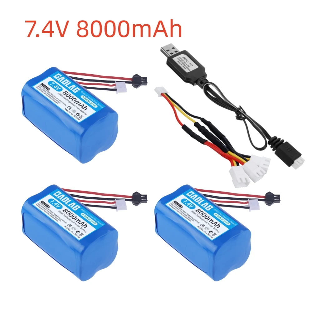 7.4V 8000mAh Li-ion rechargable battery SM/USB charger for MN99S D90 U12A S033g Q1 H101 H103 RC Electric Construction Excavator