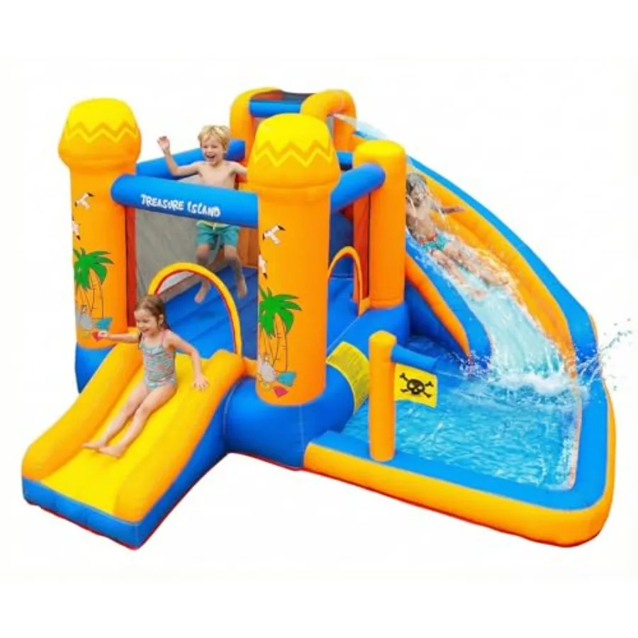 

Outdoor bounce house for backyard park use, extra-large inflatable bouncer castle with blower, blue and red color scheme, inclu