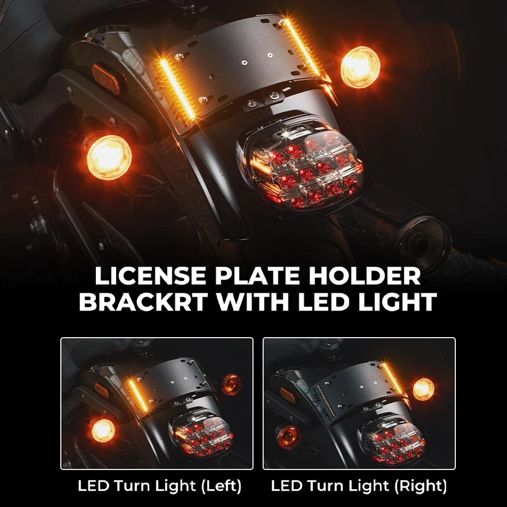 Kemimoto suporte da placa de licença da motocicleta com luzes led para softail cruiser baixo piloto quadro da placa acessórios