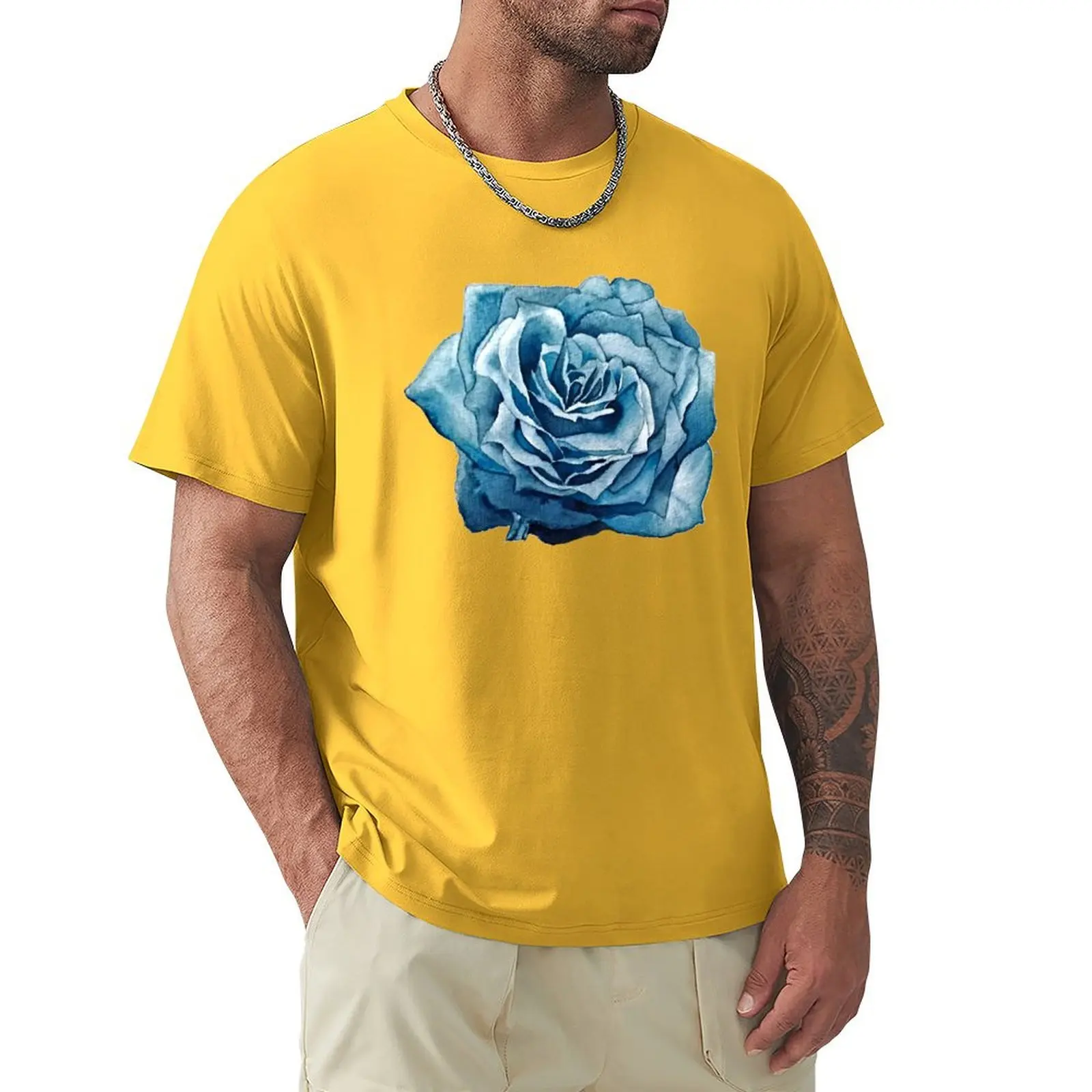 Blue Rose Watercolor Illustration Petals T-Shirt anime animal prinfor boys heavyweight t shirts for men