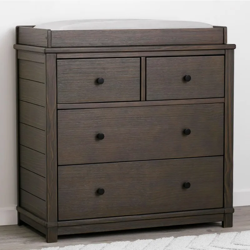 Simmons Kids Monterey 4-Drawer Dresser with Changing Top and Interlocking Drawers, Rustic Grey