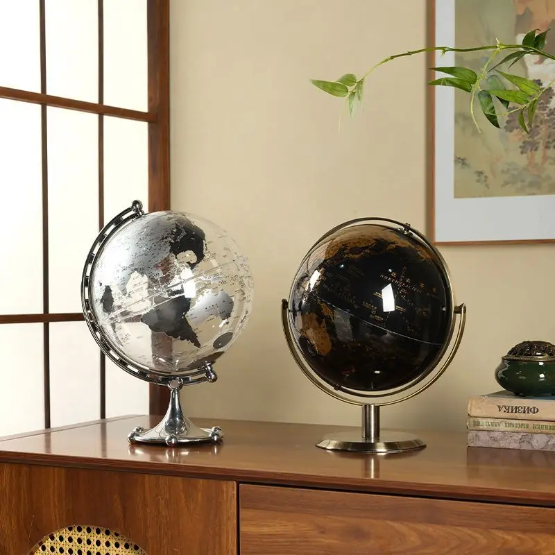 New Chinese Luxury Modern Creative Art Crystal Metal Globe Desktop Entryway Study Bookcase Home Decor Novelty New Indoor Gift