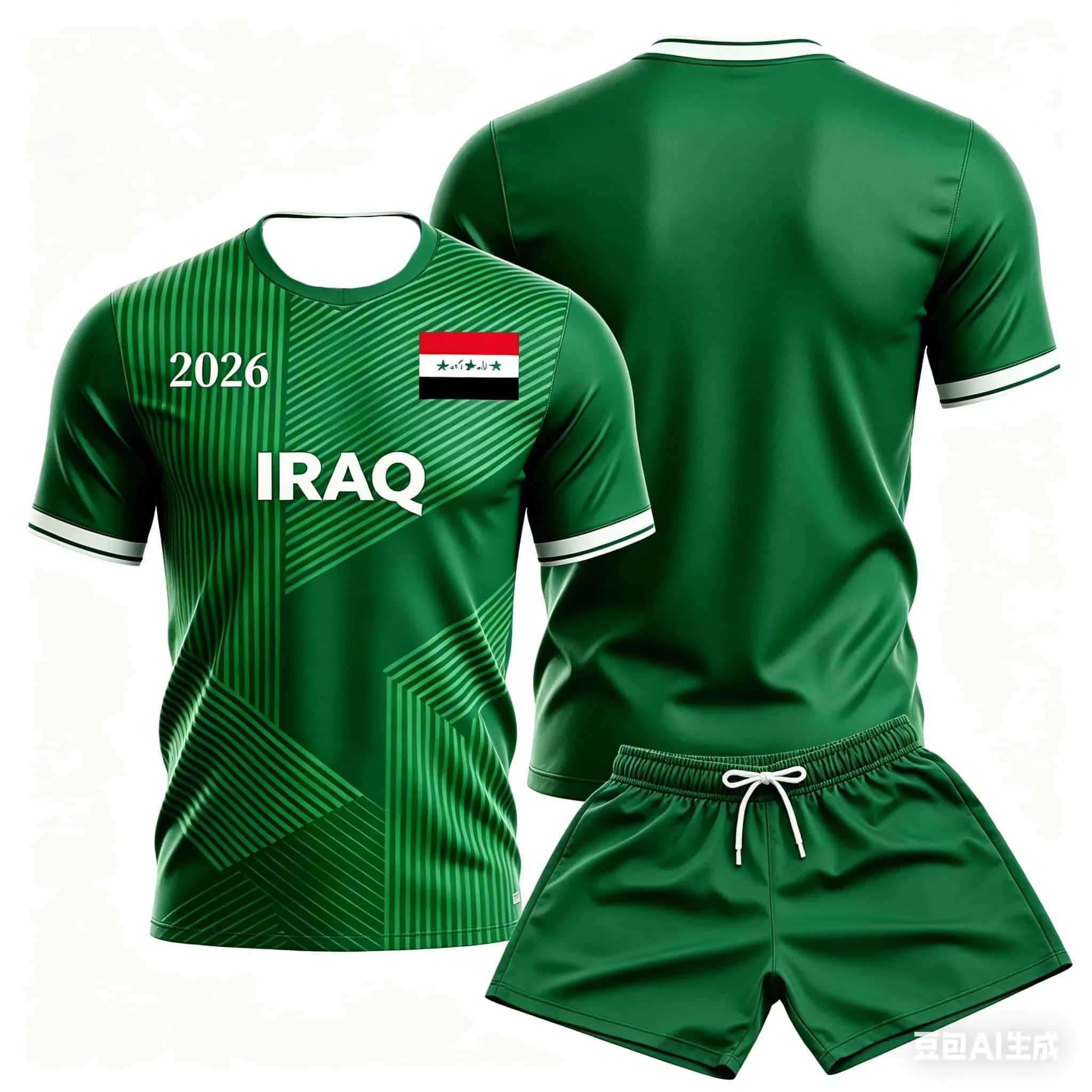 

Iraq Style 2026 Special Fan Jersey Set, Green Flag Print Soccer Shirt Set, Lightweight Breathable Sports Top for Men