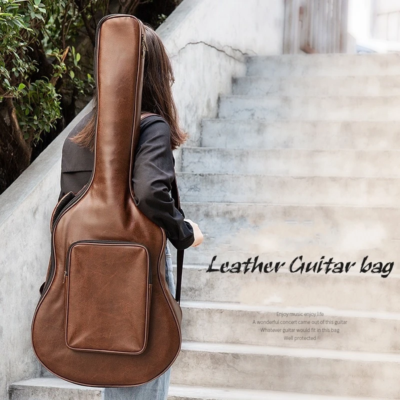 Classical 40/41 Inch Waterproof Thickened PU Leather Guitar Backpack Carrying Bag Guitarra Case Musical Instrument Accessories