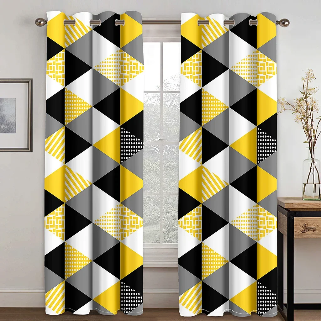 Abstract Geometric Yellow Elegant Luxury Modern Free Shipping 2 Pieces Thin Window Curtains for Living Room Bedroom Home Decor