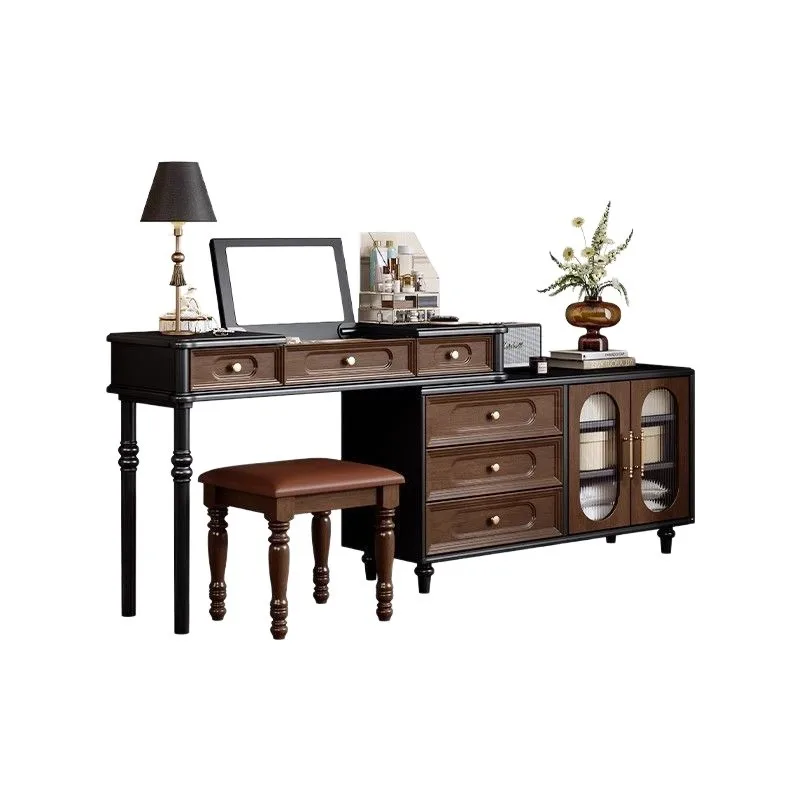 

American solid wood bedside chest dresser integrated medieval small apartment bedroom storage cabinet retro French makeup table
