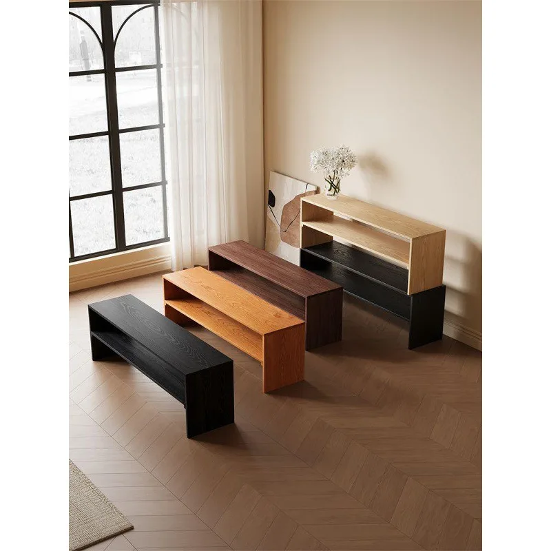 Medieval style solid wood shoe changing stool home entrance double-layer bench idea