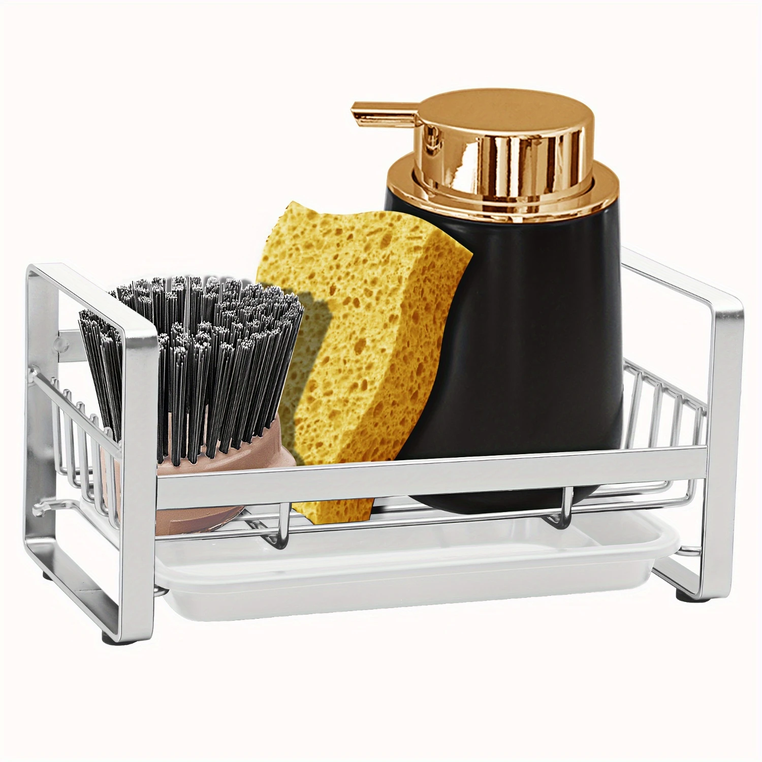 1pc Kitchen Space-Saving Sponge  Holder - Kitchen Under The Sink Organizer - Sink Tray - Soap Holder - Stainless Steel, For Kitc