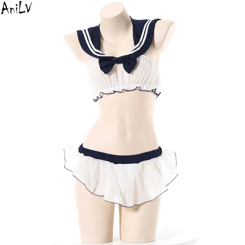 AniLV Cute Anime Sailor Uniform trasparente temperamento intimo abbigliamento donna studente Lingerie erotica pigiama costumi