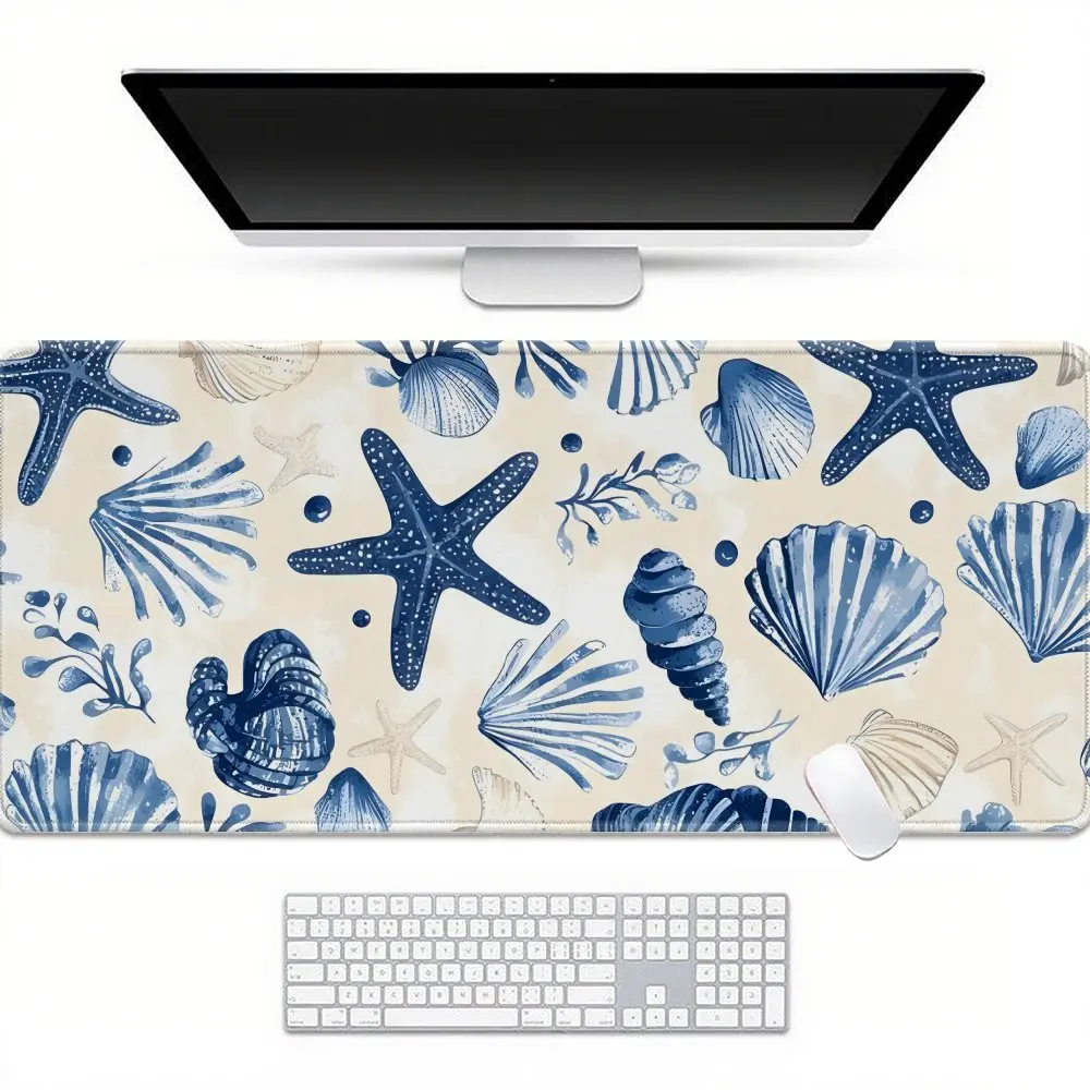 Blue Starfish and Shells Pattern Desk Mat Extra Large Non-Slip Rubber Gaming Mouse Pad for Computer