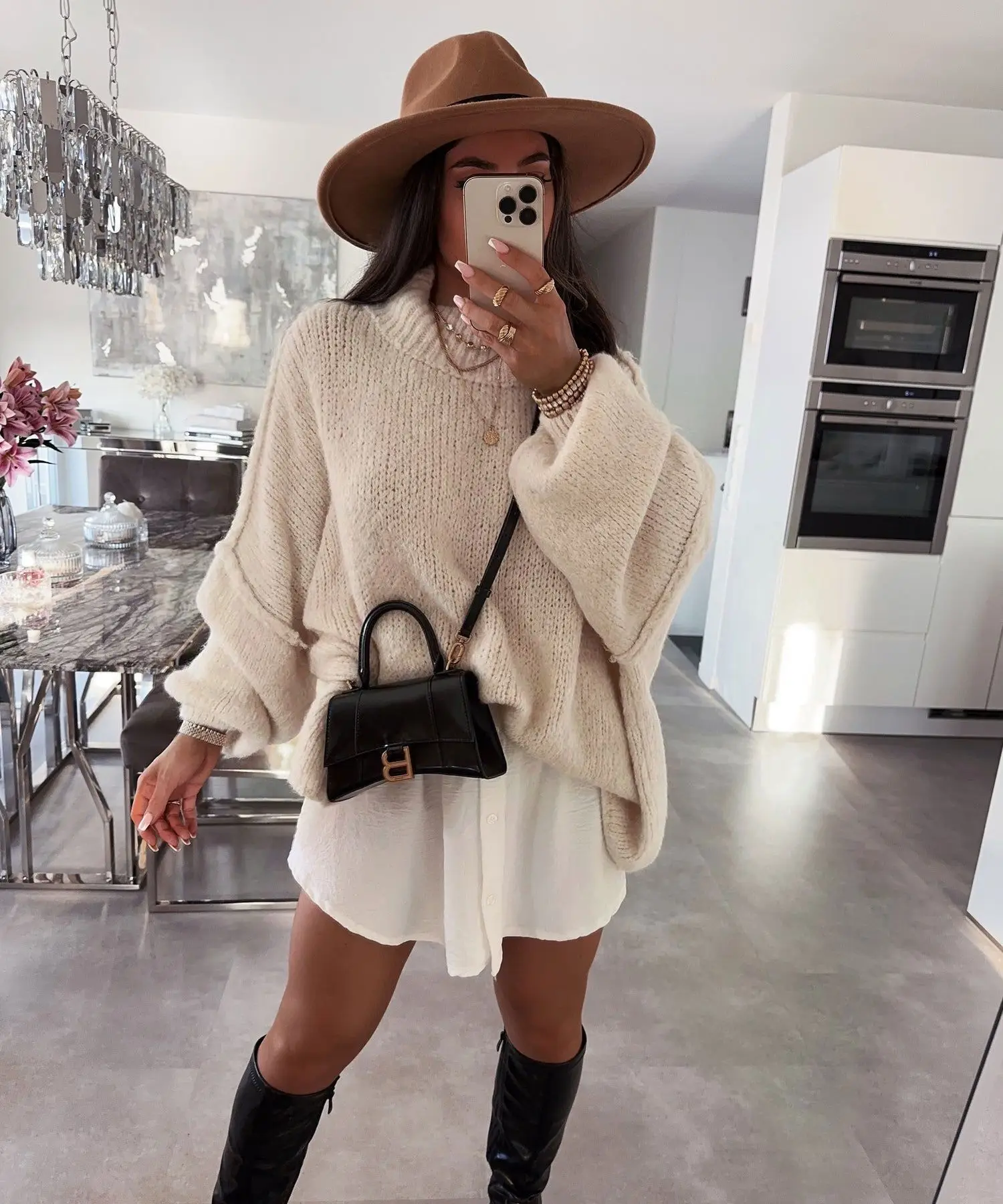 New Fall/winter Women\'s Sweater Solid Color Semi-turtleneck Casual Commuter Style Knit Pullover Loose Sweater Simple All-match