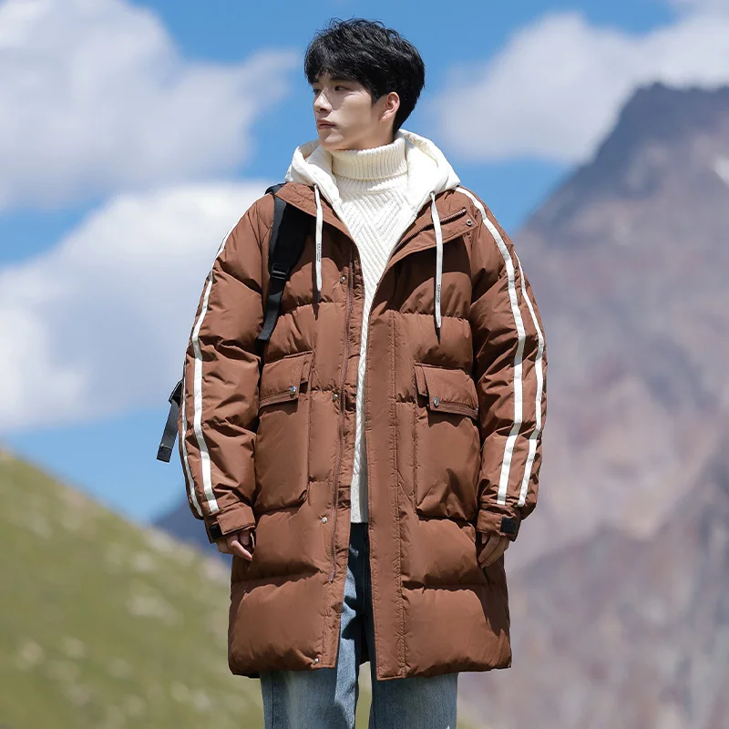 Men's Outdoor Fashionable Winter Trendy Anti Cold Warm Long Feather Jacket Comfortable Versatile High Quality Casual Hooded Coat