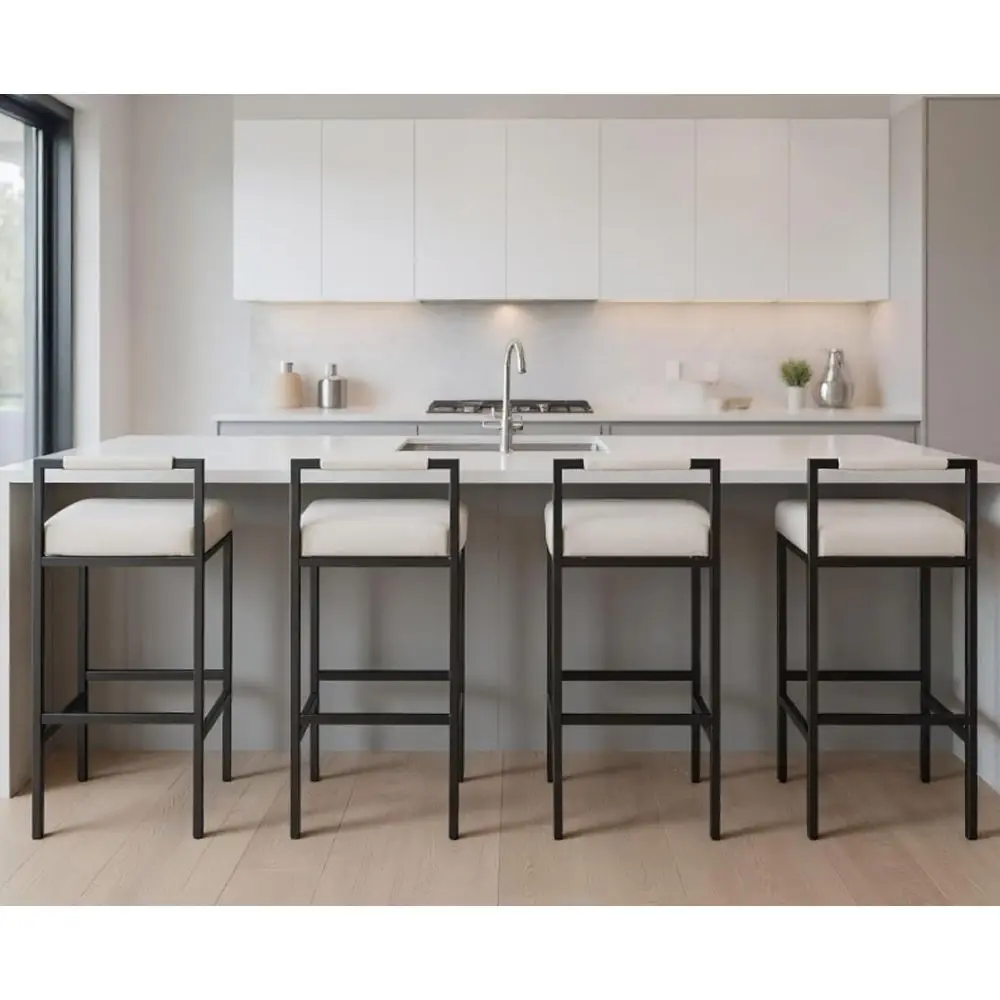 

Beige Linen Upholstered Counter Stools Set of 4, 30 Tall with Metal Legs for Kitchen Island or Pub