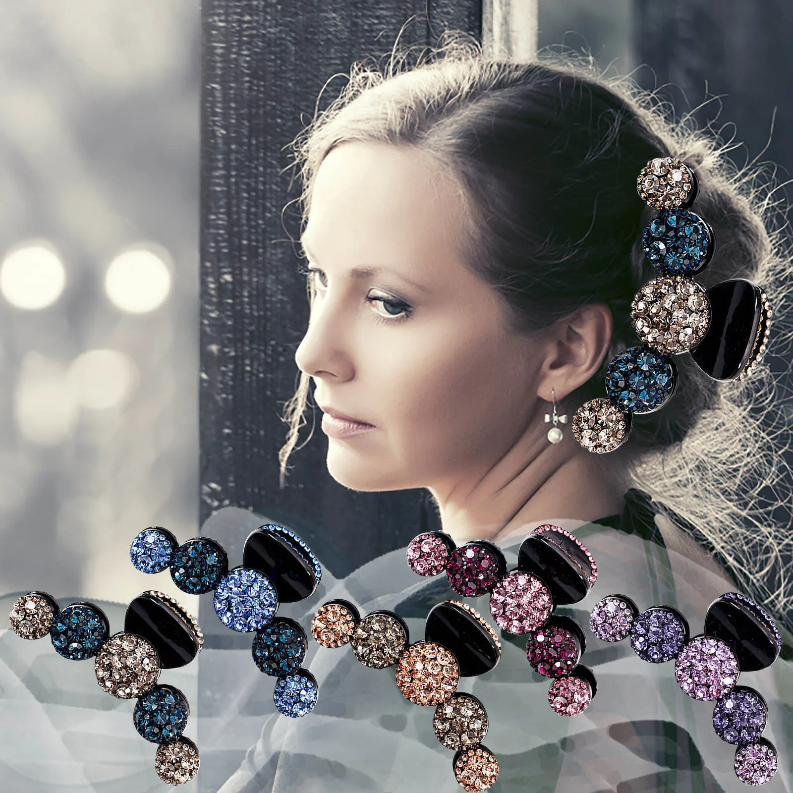 

Hair Clips Pack Women Lady Fashion Large Fancy Rhinestones Hair Clamp Hair Clips Elegant Crystal Jaw Clips Hairpins Circle Hair