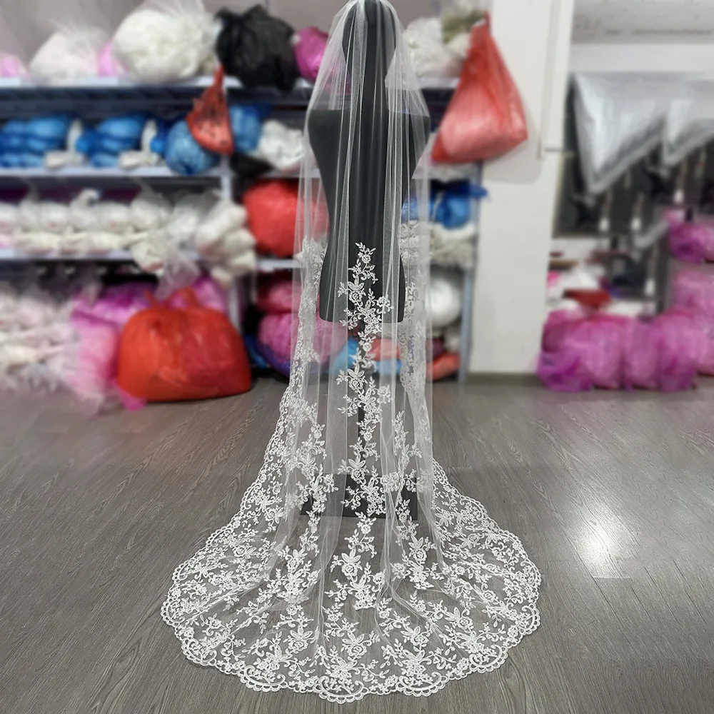 

L&P DQL Studio Wedding Veil 2m Long Bridal Veil Tulle with Floral Applique Comb Wedding Accessories Real Pictures