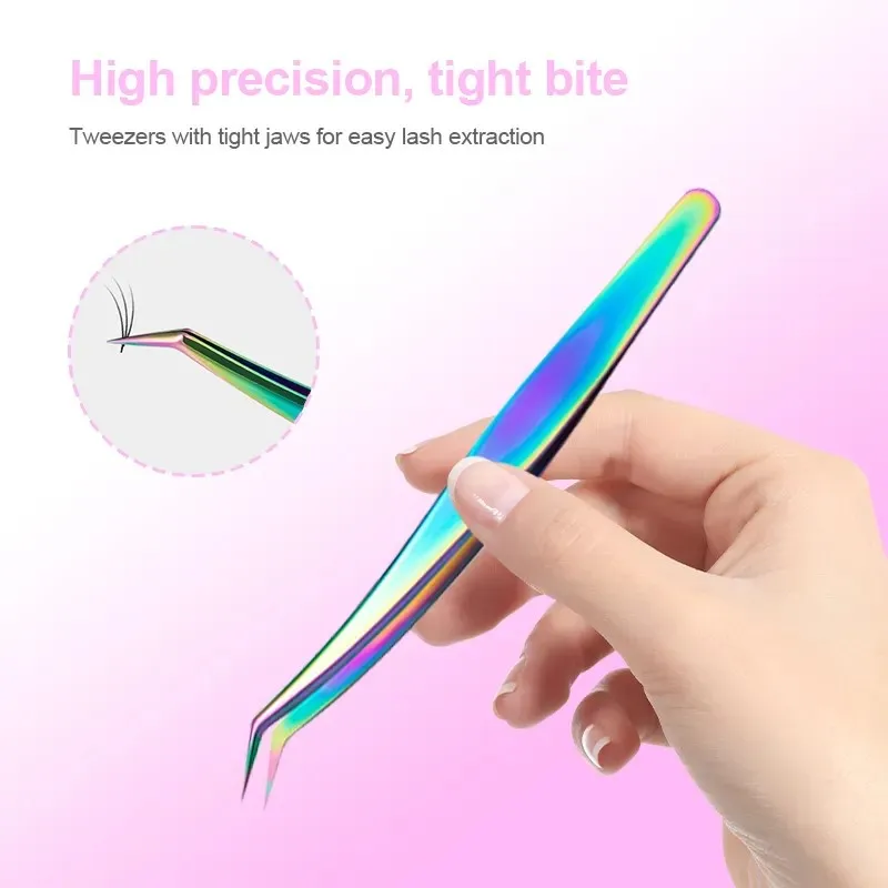 1 個レインボーまつげピンセット帯電防止まつげエクステンションピンセットファンラッシュ眉毛ピンセット湾曲ストレート優れた閉鎖