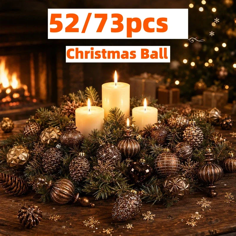 52/73pcs Coffee Christmas Ball Ornaments Retro Special-shaped Christmas Tree Party Decoration New Christmas Spheres Pendant Set