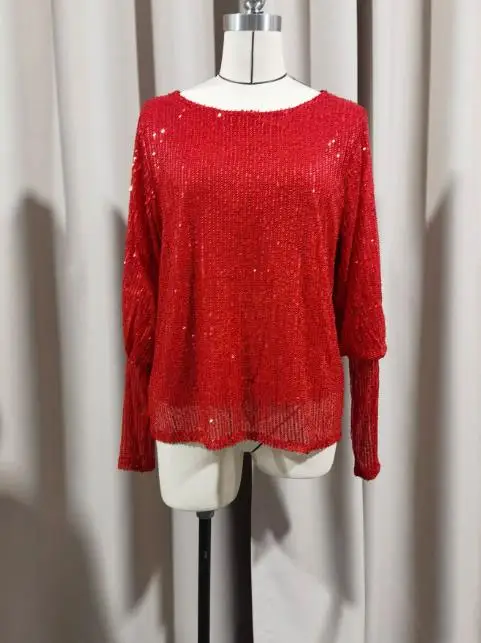 

Women's Top 2025 Women's Clothing New Commuting Style Loose Fitting Long Sleeved Sequined Round Neck Shirt Top T-Shirt for Women