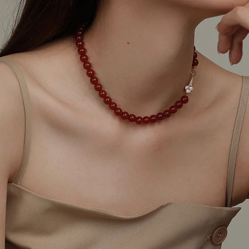 100 % natürlicher roter Achatstein, süße Glücksblume, 14 Karat Gold gefüllt, weibliche Perlen, Kette, Halskette, Schmuck für Frauen, Hochzeitsgeschenke – Detail 7
