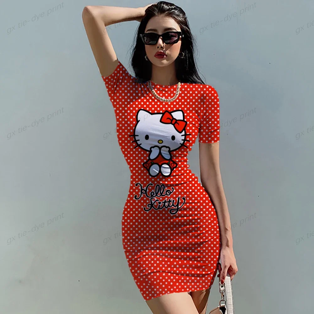 Mode Stretch Mini Jurk Vrouwen Sexy Bandjes Slim Fit Bodycon Party Vestidos Hello Kitty Print Bandjes Jurk Zomer Sling Dress