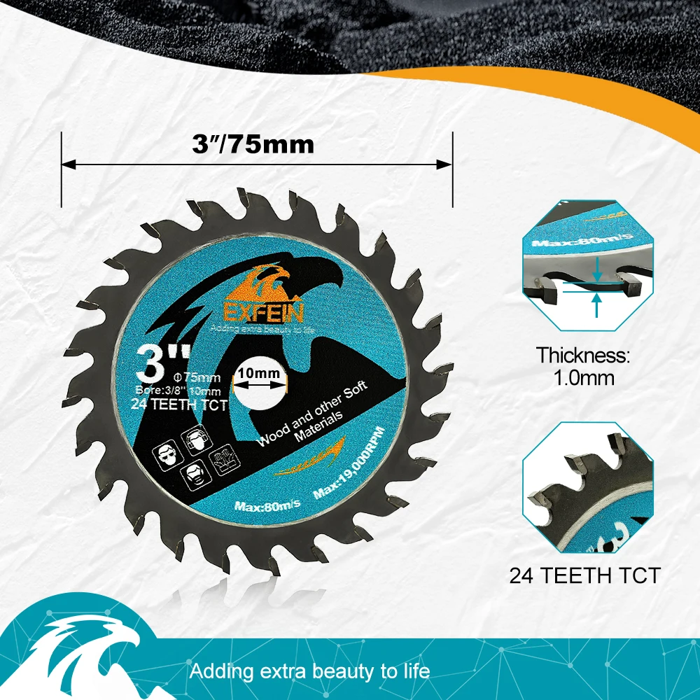 EXFEIN 1pc 75/85mm TCT Circular Saw Blades for Hand Circular Saws Wood Working Plastic Dimensions Professional Cutting Disc