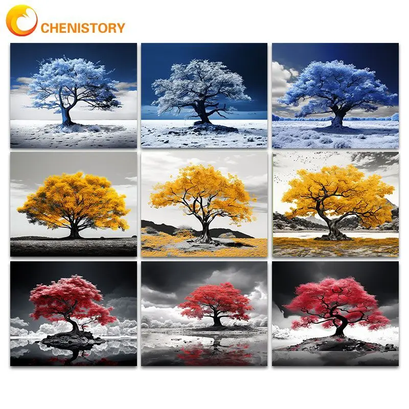 

CHENISTORY Pictures By Numbers Colorful Tree DIY 40x50cm Frame Coloring By Number Paint On Canvas Home Decoration