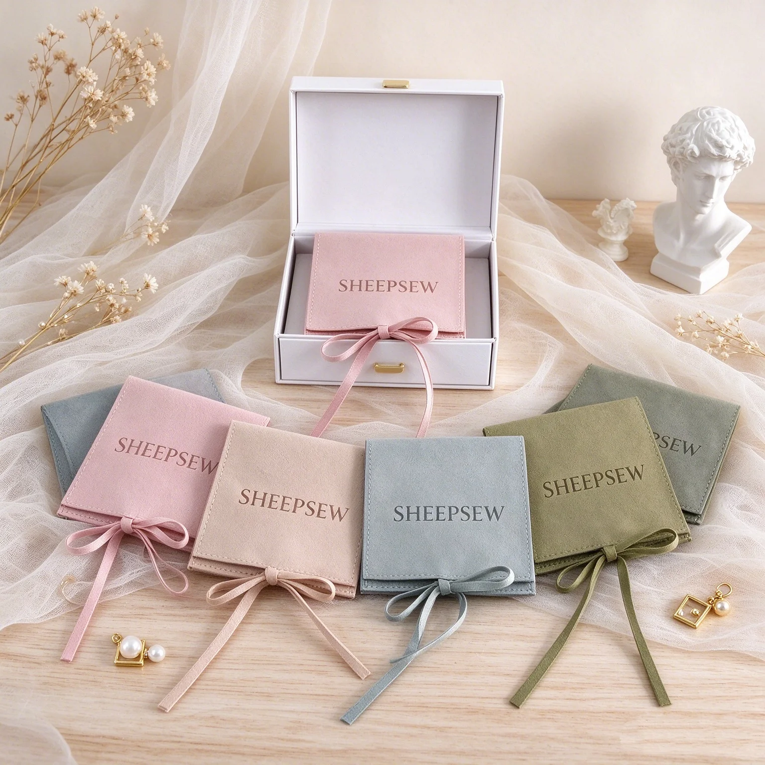 SHEEPSEW 50/100Pcs Wholesale Dark Pink Microfiber Envelope Jewelry Pouches, 6x6cm 8x6cm 8x8cm 9x9cm Jewelry Packaging Bag for Ri