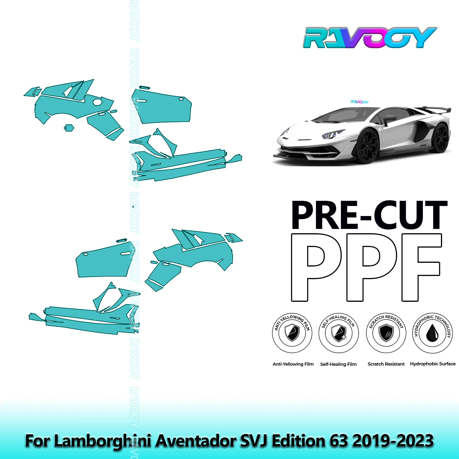 

For Lamborghini Aventador SVJ Edition 63 2019-2023 8.5mil Pre-Cut PPF Door & A/B Pillar Kit TPU Paint Protection Film Set