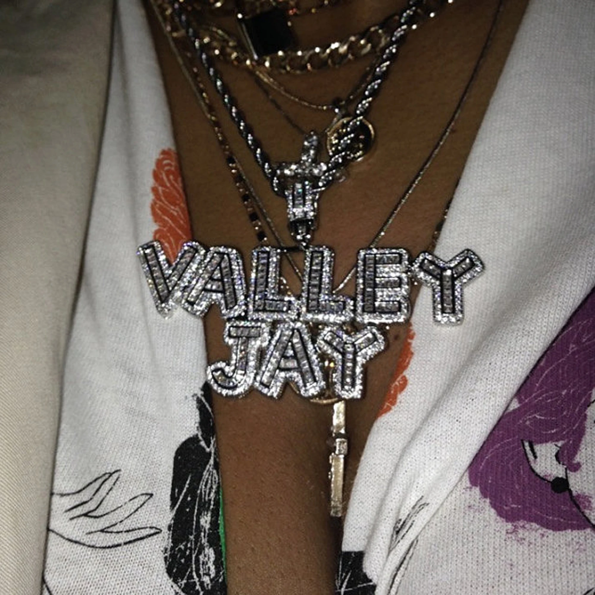 Personalised Icy Baguette Zircon Letters Pendant with Stainless Steel Rope Chain Men's Hip Hop Necklace Jewelry Gifts for Him