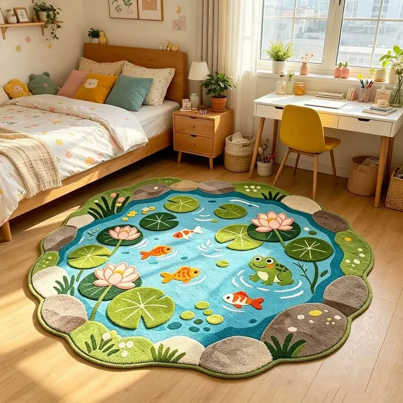 VIKAMA Harvest Gourds Tulips Flower Cluster Round Rug Autumn Soft Floor Mat Bedroom Room Decor Accent Stylish Durable Cozy Gift