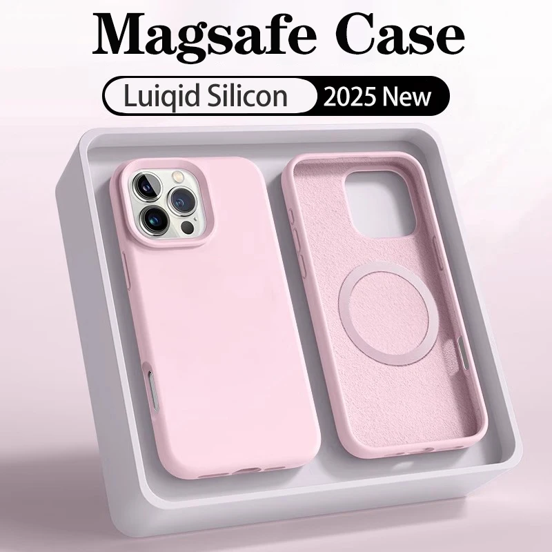 حافظة ناعمة من السيليكون السائل Magsafe لهاتف أبل آيفون 13 16 15 14 12 برو ماكس شحن لاسلكي مع شعار 16 غطاء مغناطيسي