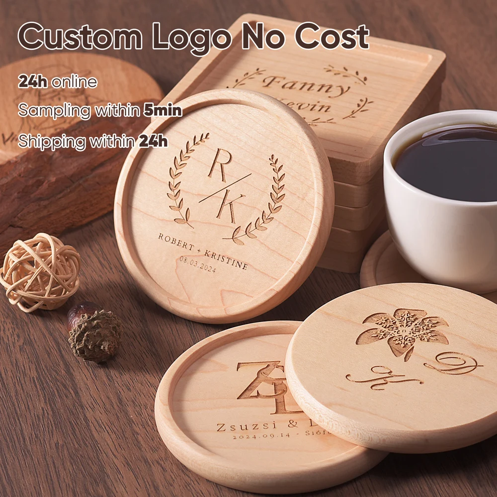 8.8cm Free Custom Wooden Cup Mat Coaster Tea Coffee Mug Drinks Holder for DIY Tableware Decor Durable Kitchen Decor Home Coaster